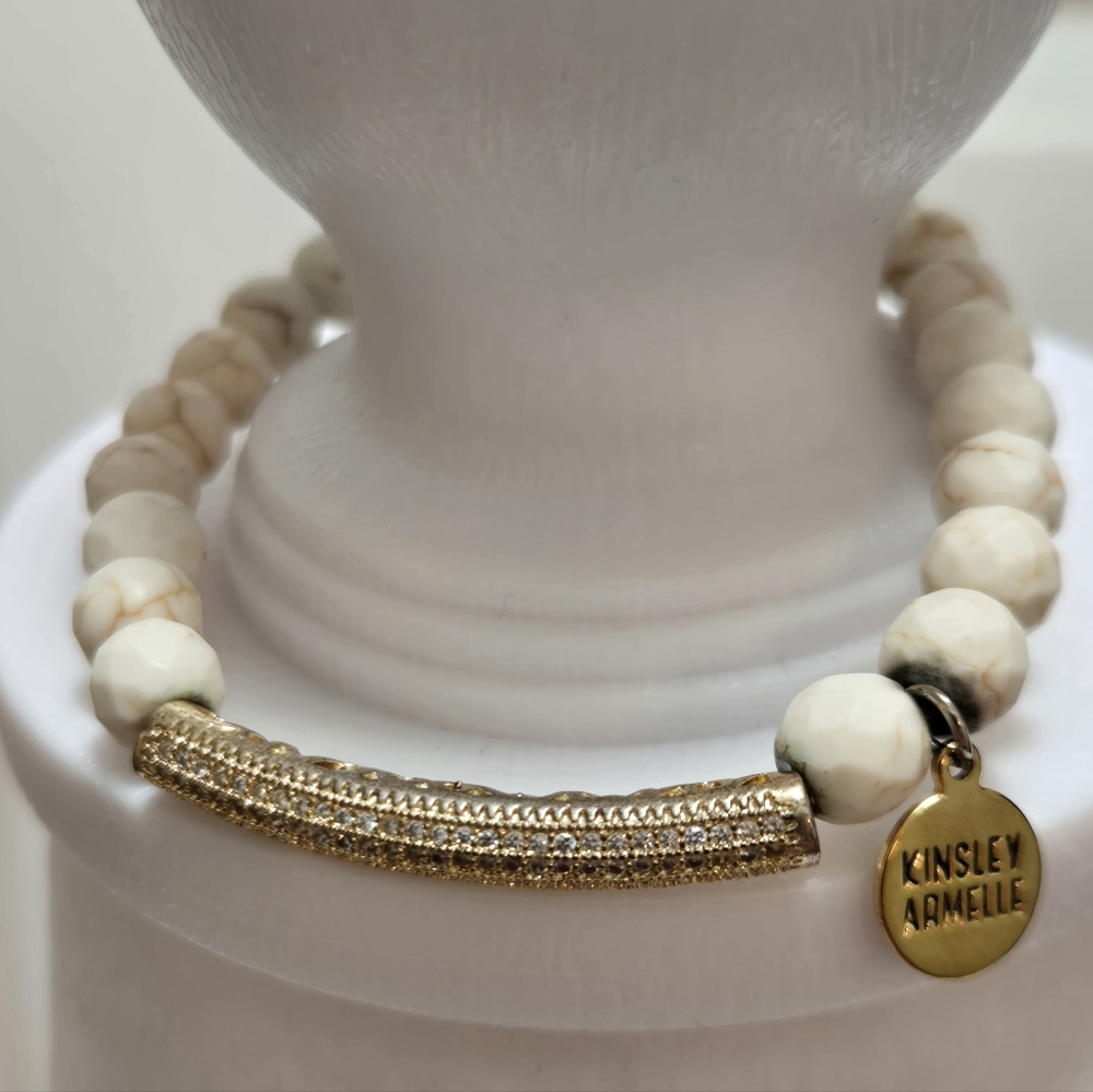 Kinsley Armelle Gold and Cream Beaded Bracelet